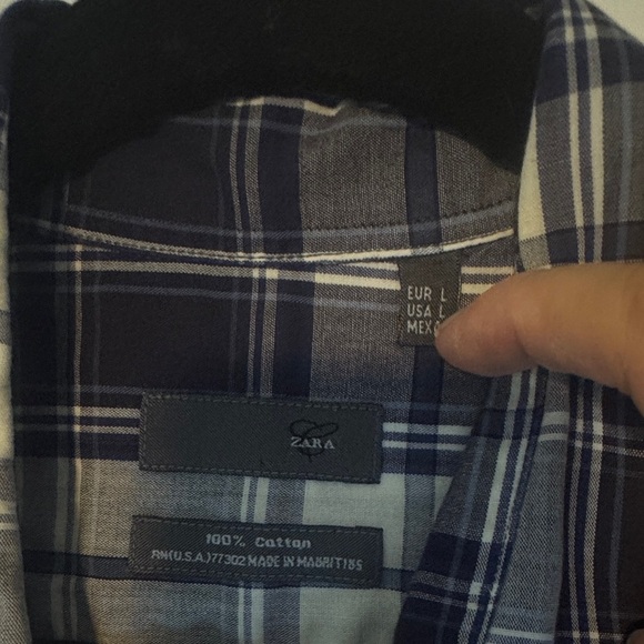 Zara Blue and White Plaid Cotton Casual Shirt Large - Picture 2 of 15